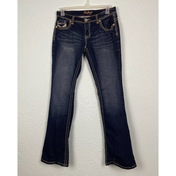 Amethyst Jeans Womens 13 Blue Bootcut Low Rise Faded Dark Wash Embellished 34x33 - Picture 1 of 16
